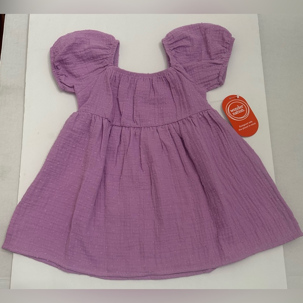 Wonder Nation Toddler Girl Cotton Swiss Dot Dress with Puff Sleeves, Size 2T